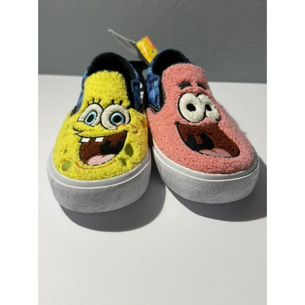 NWT Fleece Sz 2 SpongeBob SquarePants & Patrick Slip on Shoes. Unique NWT
